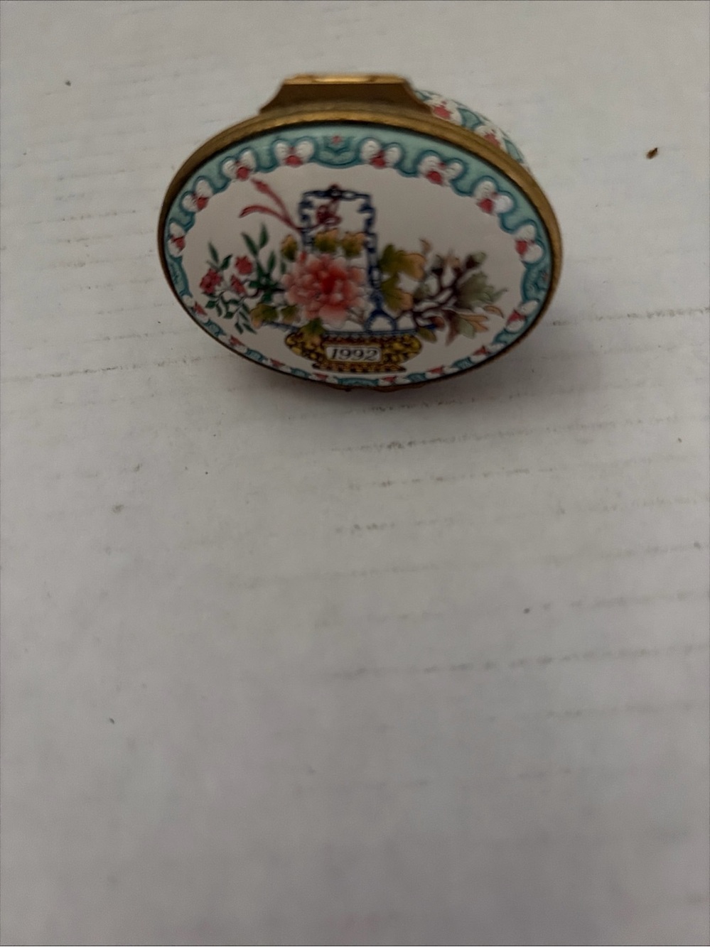 Mini Oval Floral Enamel Trinket Box - Turquoise & Pink